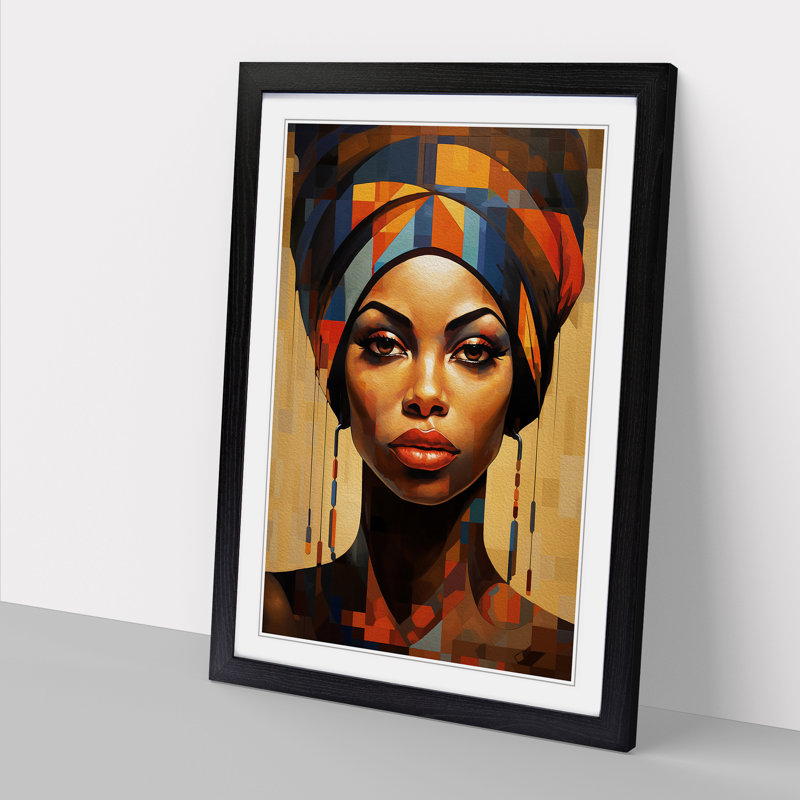 African Woman Geometric Framed Print, 46cm H x 34cm W x 2cm D, Black 