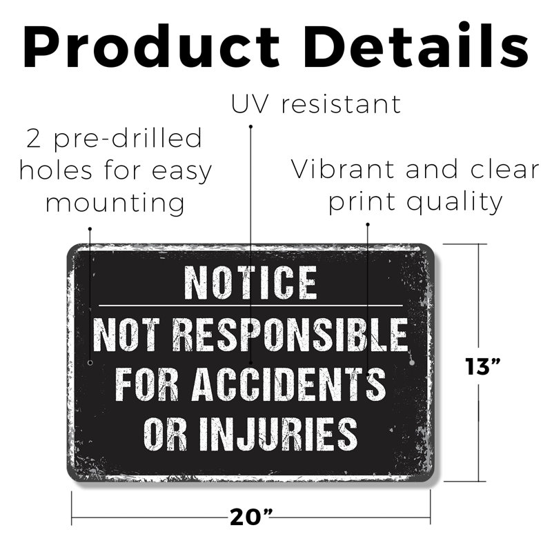 Enseigne en plastique non responsable 13 po x 20 po, H 13 po x l 20 po x P 0,1 po