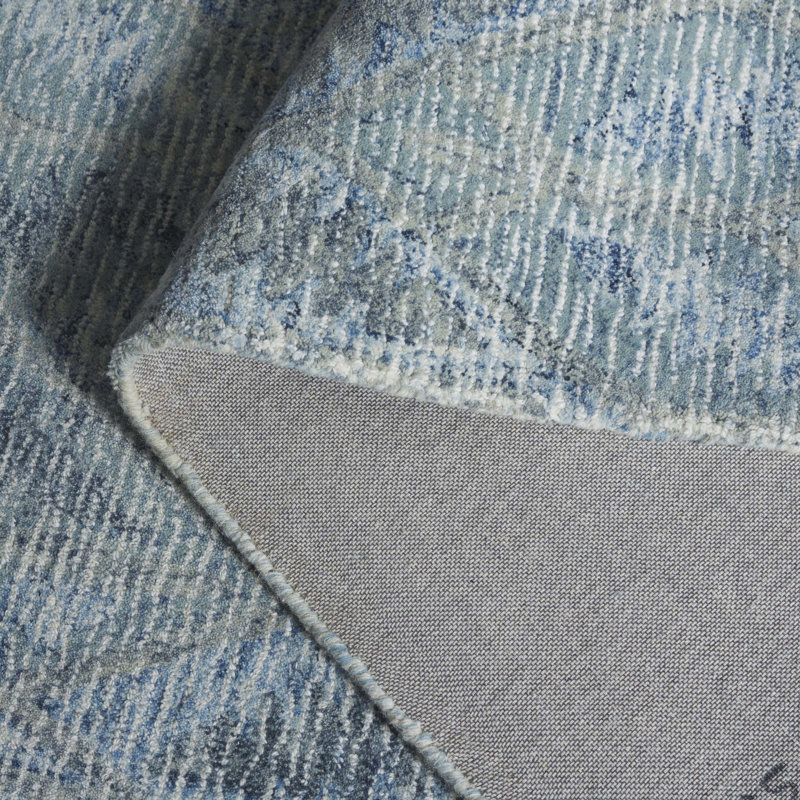 Maximino Ebony Hand Tufted Wool/Cotton Chevron Rug in Light Blue, Rectangle 5' x 8'