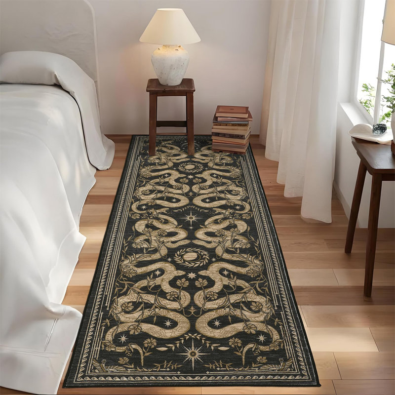 Tapis de style rétro de style gothique 2,5 pi x 2,5 po avec envers antidérapant, tapis antidérapant et lavable, Gris