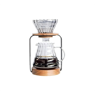 Pour Over Coffee Station Dripper Stand Coffee Filter Wooden Filter Holder Glass Server with Paper Coffee Filters, Coffee Maker Stand Set for Coffee Tea and Saffron