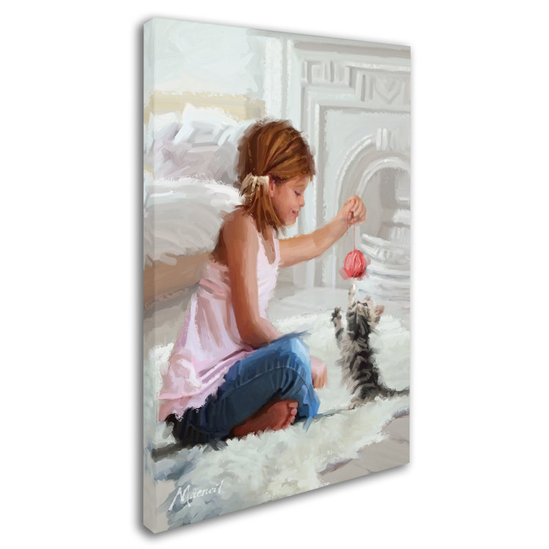 «Girl with Kitten» par Armand, reproduction sur toile, H 32 po x l 22 po x P 2 po
