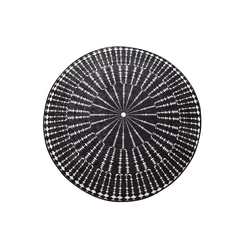 Stylish Round Carpet, 39.4 Inches Diameter, Black & White | 100% Polyester, 0.4-Inch Pile Height | Antibacterial, Non-Slip Underside, Machine Washable | Perfect for Living Room, Bedroom, or Office Décor