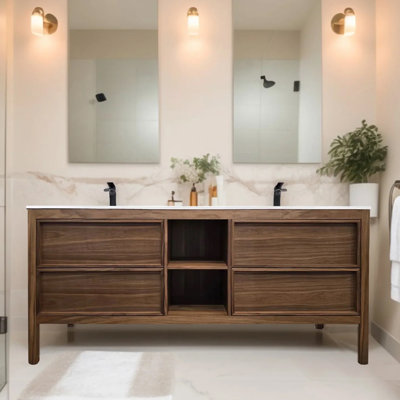 Vivian 72-inch W x 20-inch D 4-Drawer Freestanding Bathroom Vanity with Double Sink and White Solid Surface Countertop