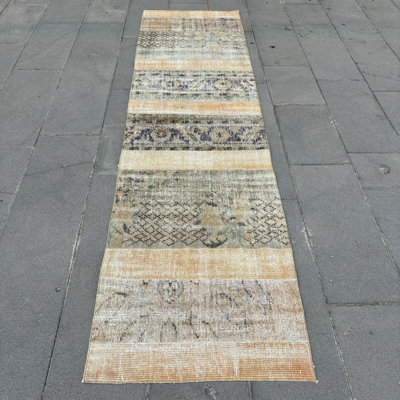 Anatolian Turkish Vintage Wool Patchwork Runner Rug in Vibrant Orange Hues for Hallways