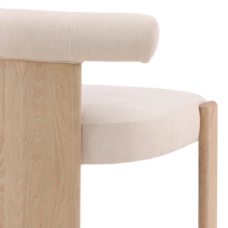 Gwyneth Rubberwood Upholstered Dining Chair, Natural Wood, Beige