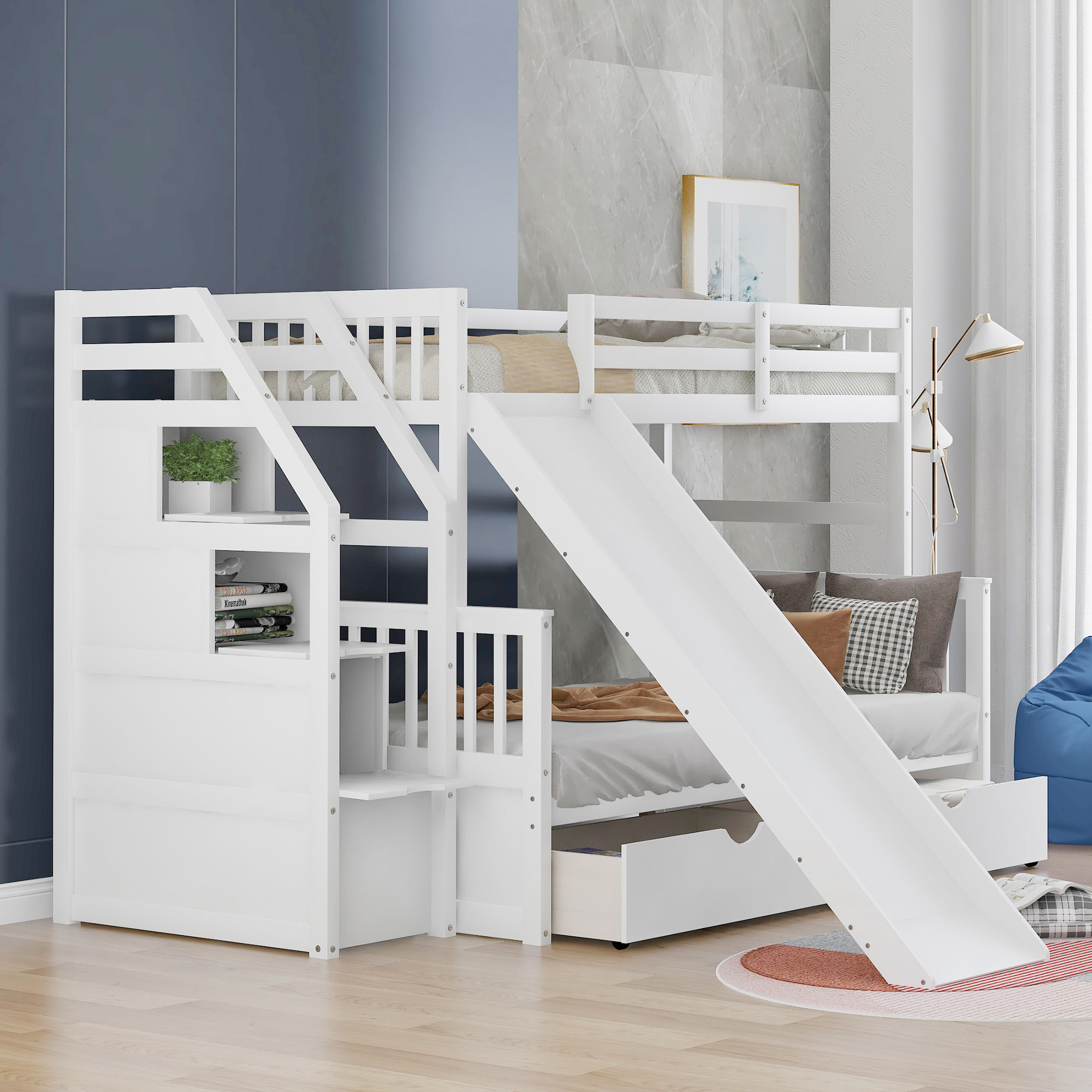 Latitude Run® Twin Over Full Bunk Bed With Storage Staircase - Wayfair ...