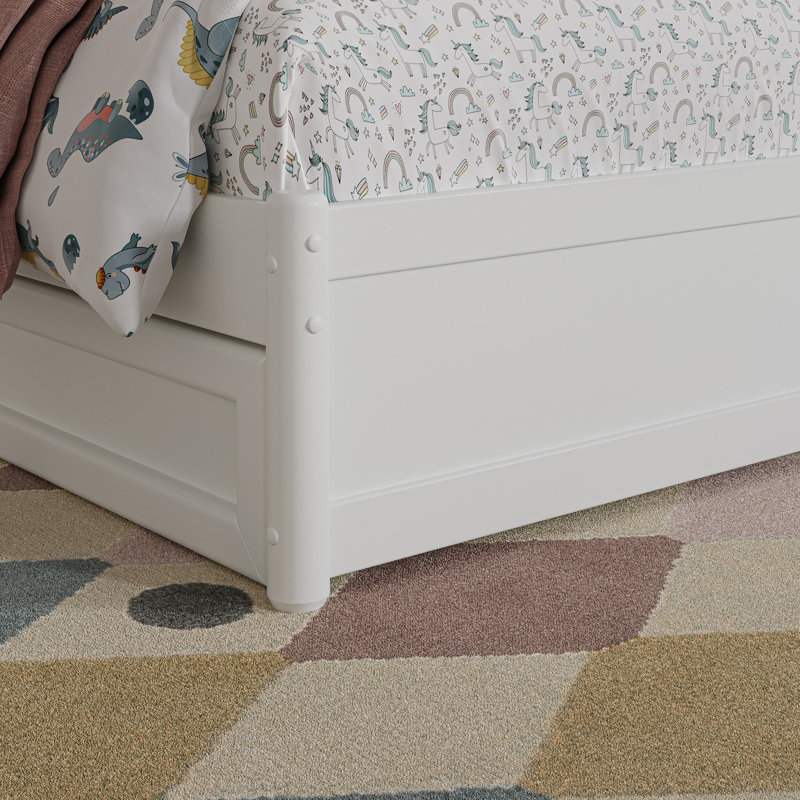Lit plateforme avec rangement en bois massif et pied de lit Lamareon, Blanc, Simple