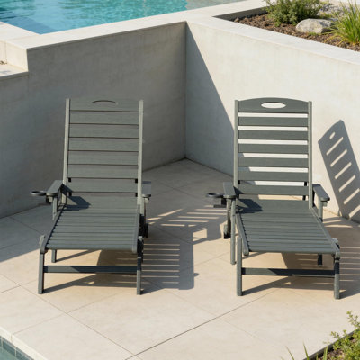 Recliner Outdoor Lounge Chairs With Storage (Set Of 2)