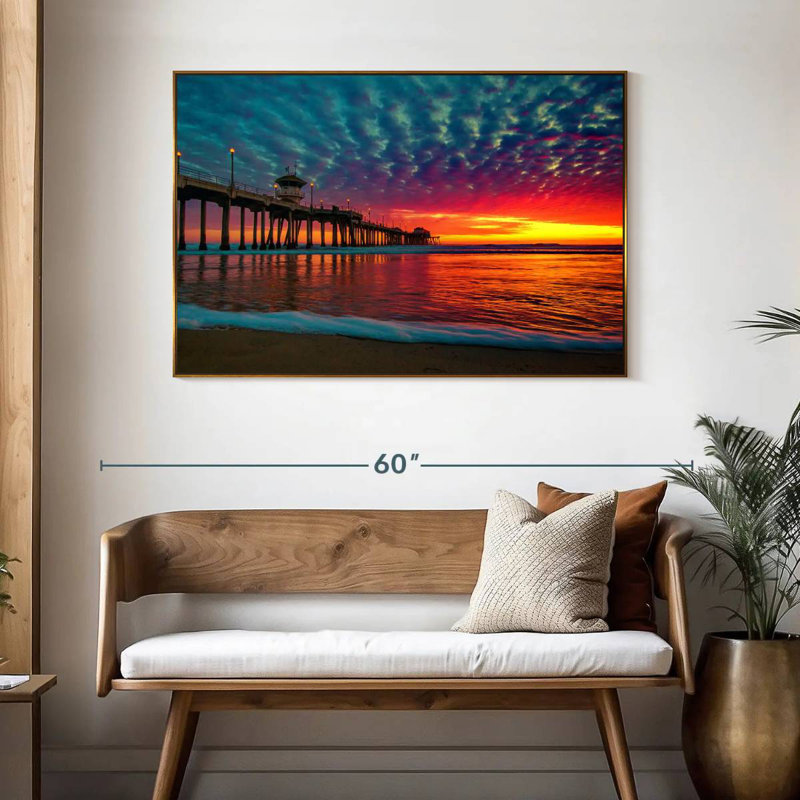 Quai coloré Huntington, 46 po x 31 po, Cadre flottant doré