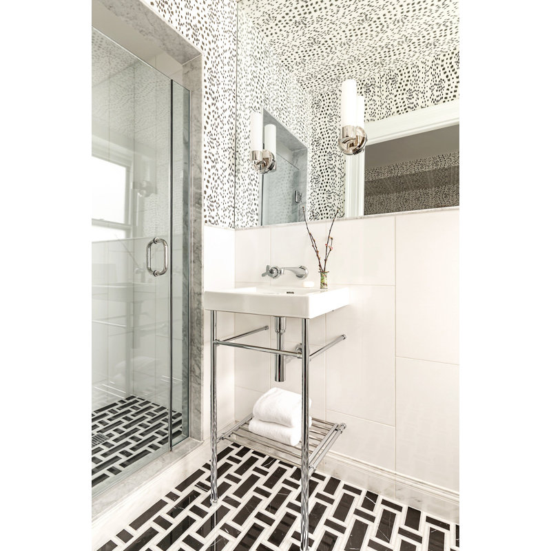 Esplanade 13x13 Basketweave Polished Marble Mosaic Tile, Black Beauty