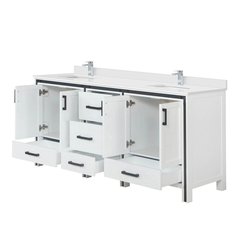 Ensemble de meuble-lavabo double avec comptoir en quartz blanc et robinet