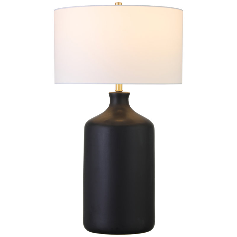 Grande lampe de table en céramique 29 po avec abat-jour blanc Sloane, Noir