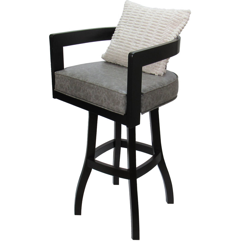 Megill Marble Vinyl - Cream Pillow, Bar Stool (30" Seat Height), Sand, Black
