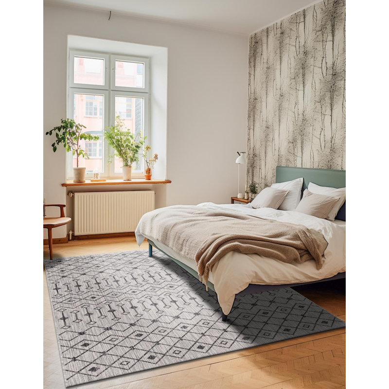 Tapis intérieur / extérieur gris clair Jaylah Southwestern, Rectangle 9 pi x 12 pi