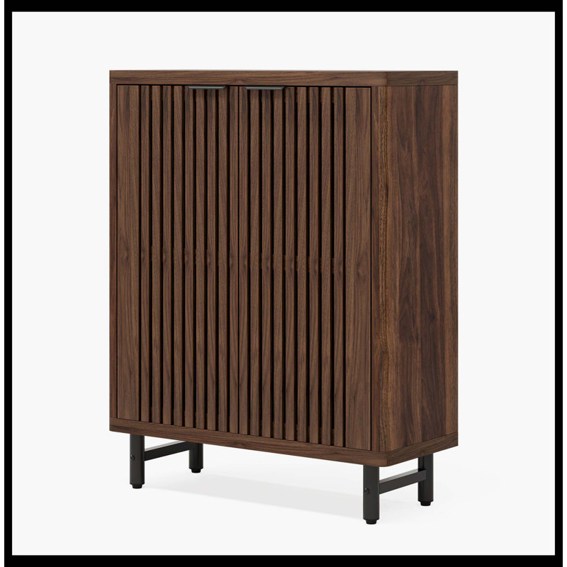 6-Tier Wooden Shoe Cabinet With Louvered Doors & Adjustable Shelves, Dark Walnut