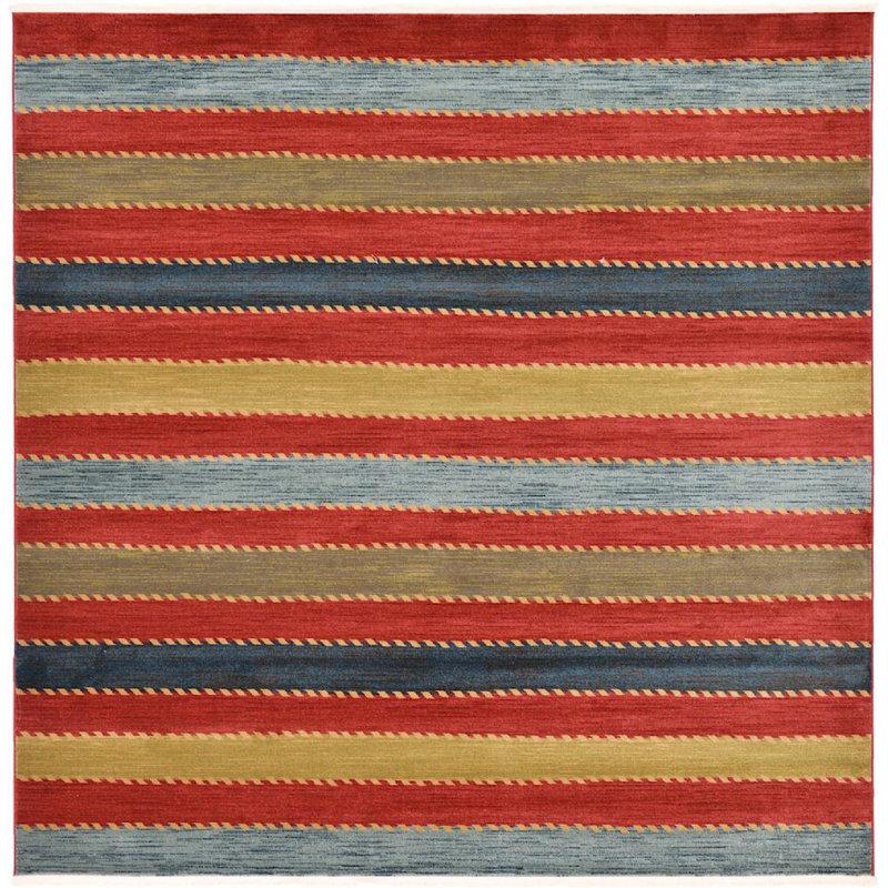 Tapis à motif rayé rouge Frederica, Carré 10 pi