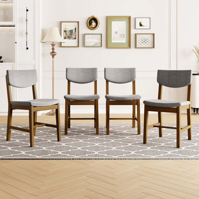 4-Piece Rustic Farmhouse Dining Chair - Solid Wood Frame with Fabric Cushion, Upholstered Accent Chair for Kitchen, Dining Room, Living Room,