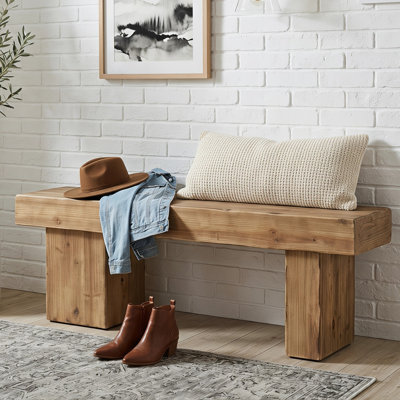 Banc de 47 po en bois massif d'épaisseur rustique pour le salon, le couloir, l'extrémité du lit