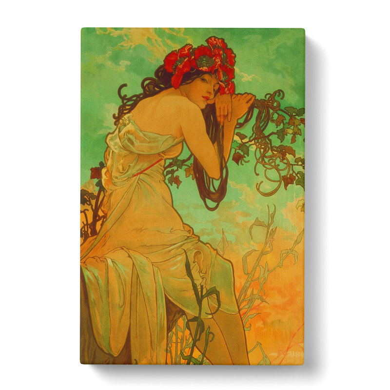 Lady With Flowers In Her Hair by Alphonse Mucha - Wrapped Canvas Print, 76cm H x 50cm W x 3cm D