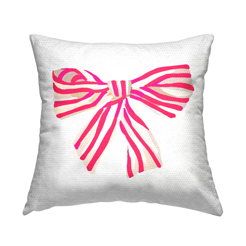 Coussin décoratif d'extérieur à imprimé de rayures roses par Amelia Noyes
