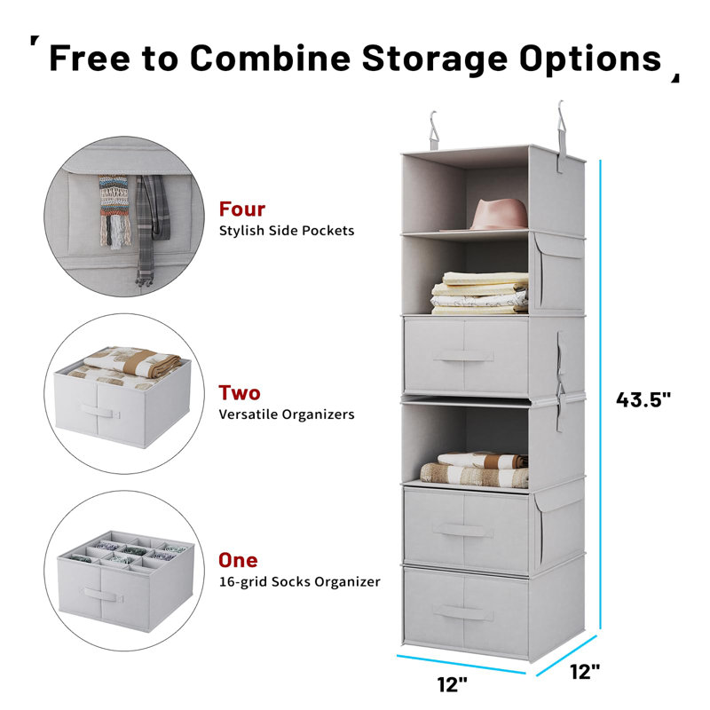 Organisateur de garde-robe à 6 tablettes, Gris argenté