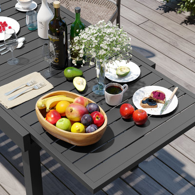  Ensemble de salle à manger pour 8 personnes en aluminium avec table extensible et fauteuils inclinables pliés