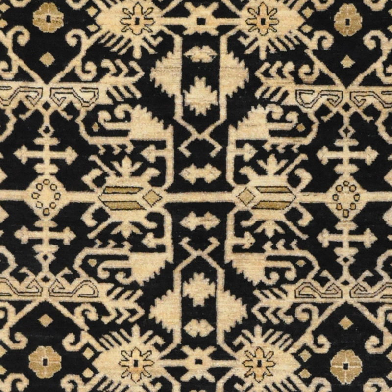 Tapis oriental en laine noué à la main en noir / jaune
