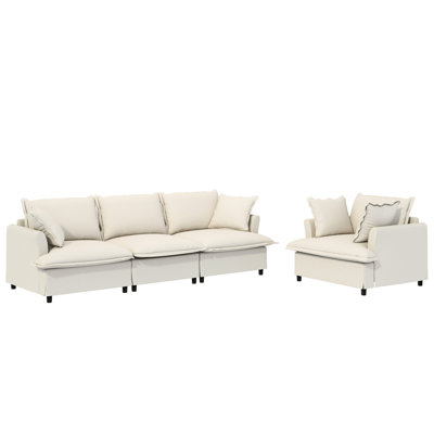 4 sièges avec revêtement en chenille, 3 places et fauteuil, coussins décoratifs, pour chambre à coucher, appartement, bureau, siège à configuration flexible
