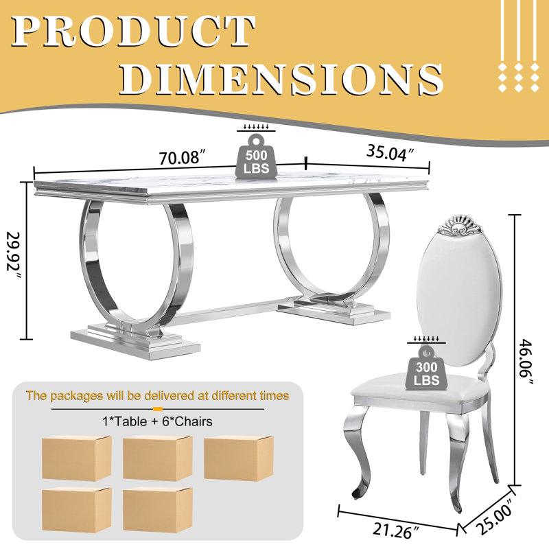 69" Dining Table Set, Faux Marble Dining Table Set With High Backrest Dining Chairs, Modern Kitchen & Dining Room Sets