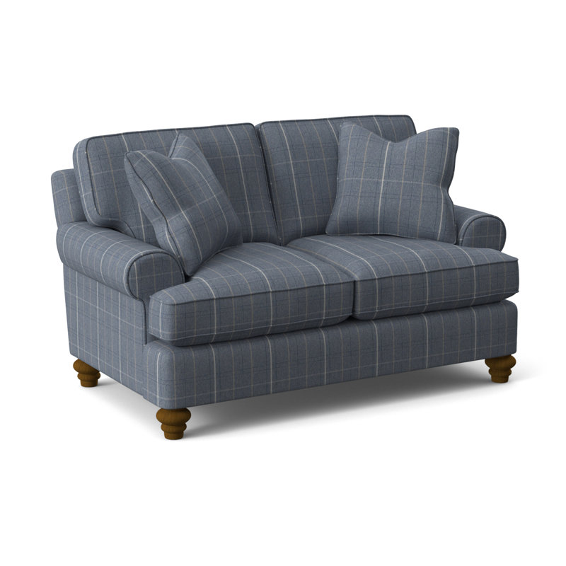 Lowell Upholstered 60'' Loveseat, Havana Finish, Lapis Plaid; 0126-63
