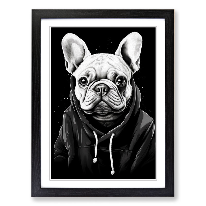 French Bulldog Line - Framed Print, 34cm H x 25cm W x 2cm D, Black