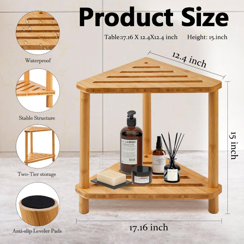 Tabouret de douche en bambou à 2 niveaux (naturel)