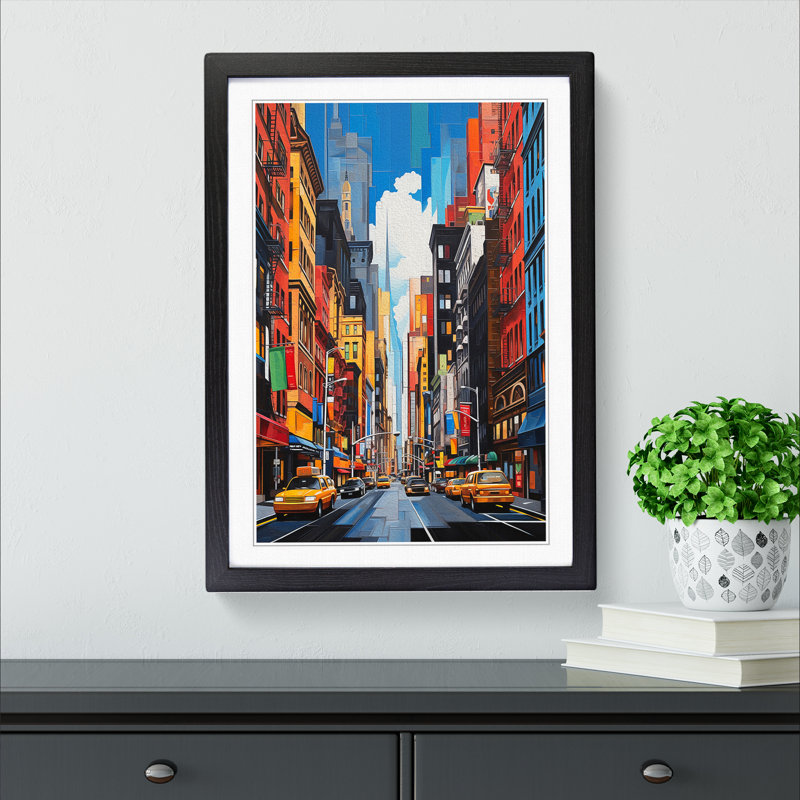 New York Hard Edge Painting No.2 1 Piece Single Picture Frame Wall Art, 34cm H x 25cm W x 2cm D, Black Framed