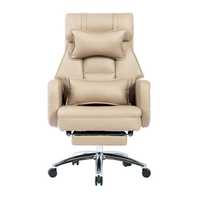 Chaise de bureau ergonomique, chaise de bureau en cuir à haut dossier avec appui-tête lombaire en technologie, chaise confortable confortable sédentaire, chaise d'ordinateur inclinable à 155 °
