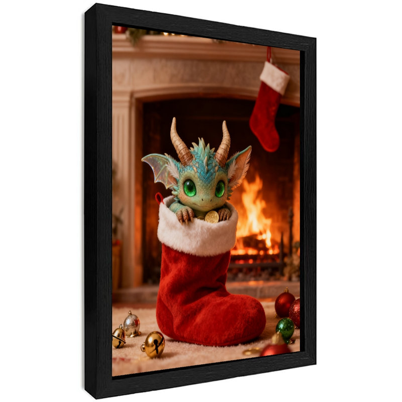 «Black Christmas Vintage», joli petit dragon, art mural, impressions de style rétro, H 25 po x l 17 po