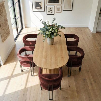 6 - Person Dining Table Sets With Oval Table & 6 Upholstered Velvet Chairs