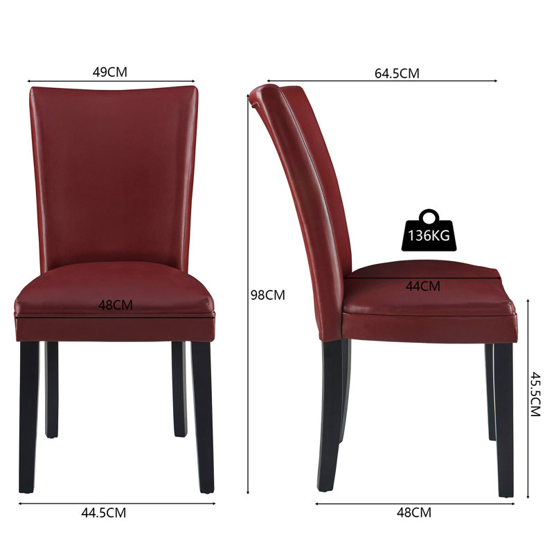 Ensemble de 4 chaises de salle à manger de style Mid-Century moderne parsons Wexford, chaises rembourrées en similicuir avec pieds en bois massif, chaises à dossier haut pour la salle à manger, la cuisine ou le coin-repas, rouge