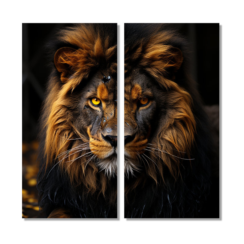 Lion d'or de minuit - impressions sur toile brunes, H 20 po x l 24 po, Toile tendue, Ne s’applique pas