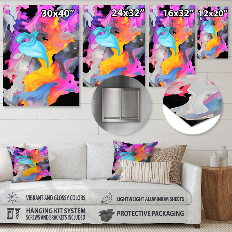 «Rose and Blue Paint Fusion II», art mural abstrait en métal, H 20 po x l 12 po x P 1 po