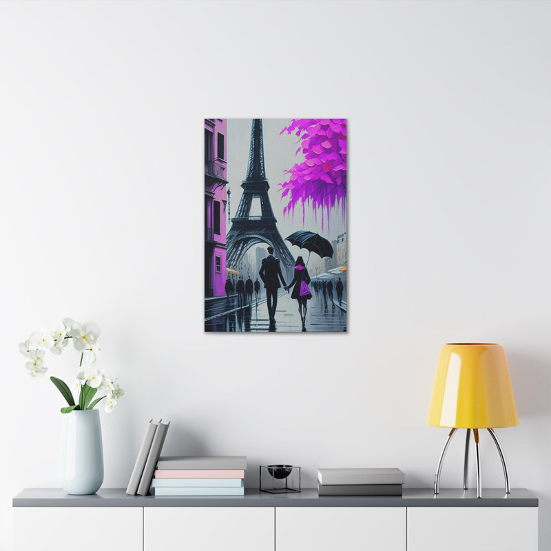 Illustration romantique sur toile de la Tour Eiffel, H 20 po x l 16 po
