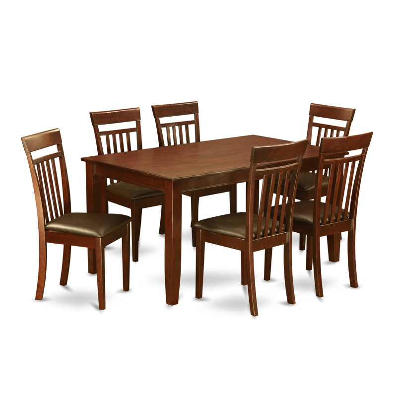Ensemble de salle à manger 7 pièces composé d'une table de salle à manger rectangulaire et de 6 chaises de cuisine rembourrées en similicuir, acajou 