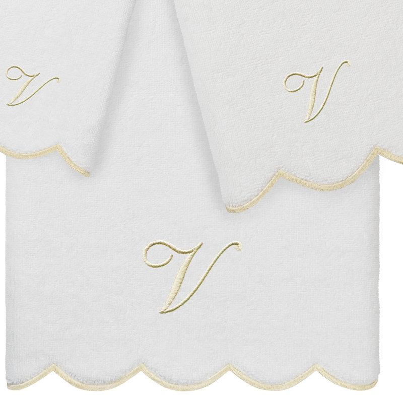 Ensemble de serviettes personnalisées 100% coton turque ADORNIA 3 pièces Linum Home Textiles, Blanc / beige, V