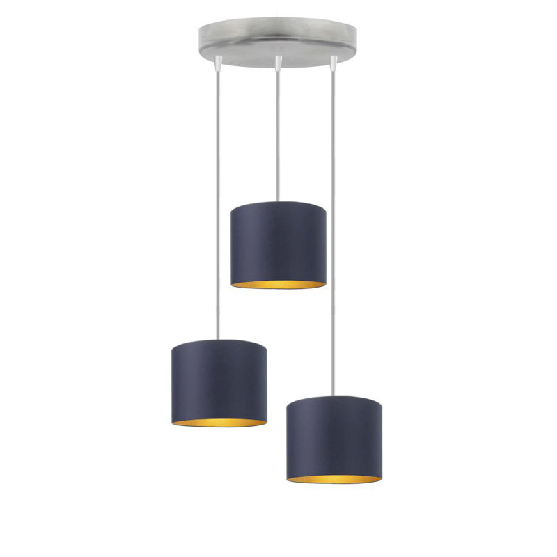 Ilana 3 - Light Drum Pendant, Navy, Silver