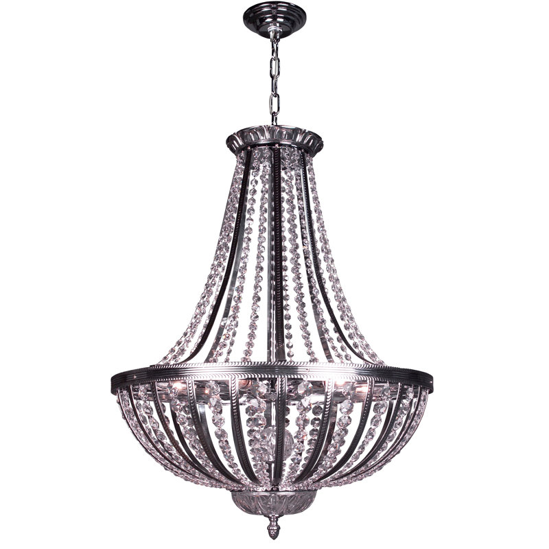 Lustree empire 6 lumières unique Terragona, Chrome avec patine noire, Crystalique Plus