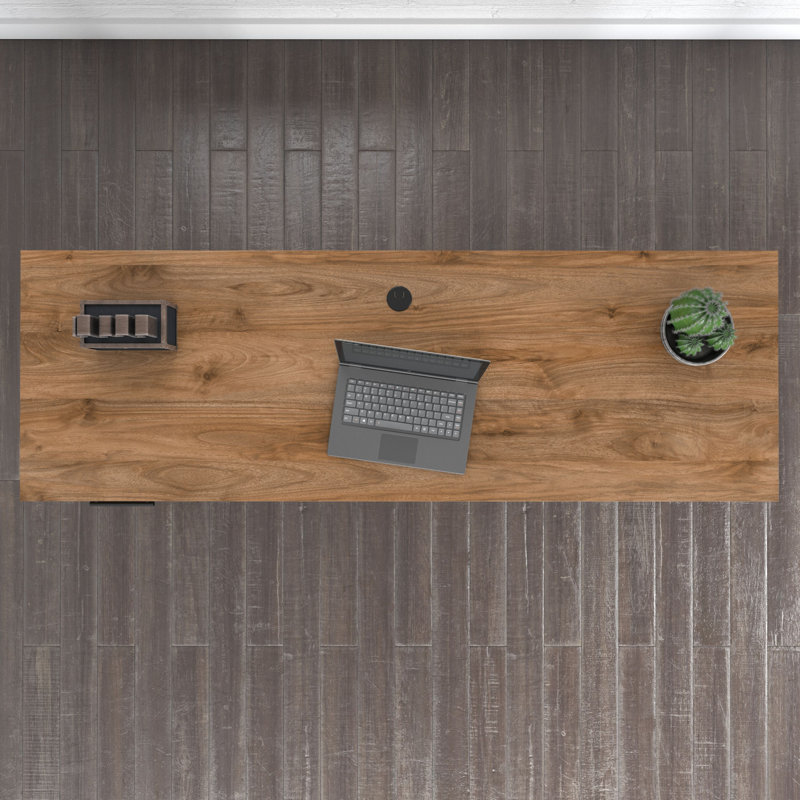 Bureau 72W avec tiroirs en noyer frais, Noyer frais