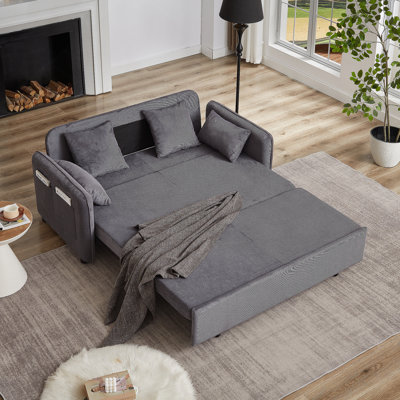 66 Inch 3-In-1 Adjustable Sleeper Sofa Bed With Pullout, 4 Pillows, Side Pockets, Soft Corduroy For Living Room And Bedroom