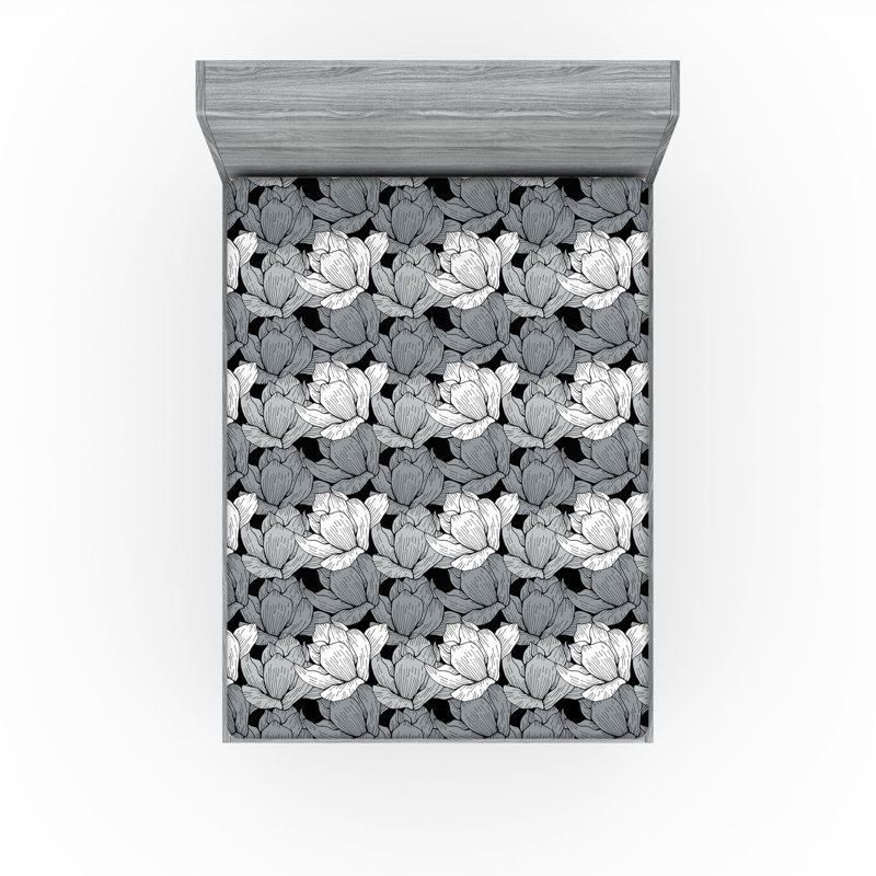 Ensemble de 2 draps-housses Ambesonne, Noir, gris, blanc / floral, Drap-housse grand