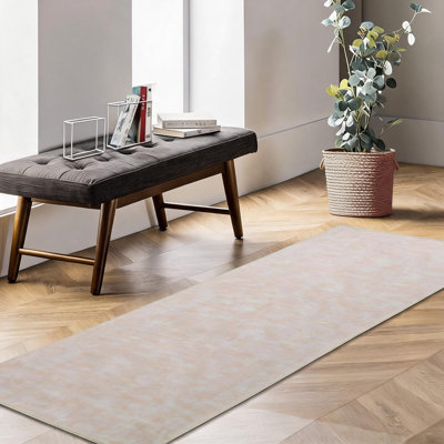 Tapis de couloir 60 x 180 cm, lavable à la machine, uni, antidérapant, à poils courts, style moderne et bohème, beige.