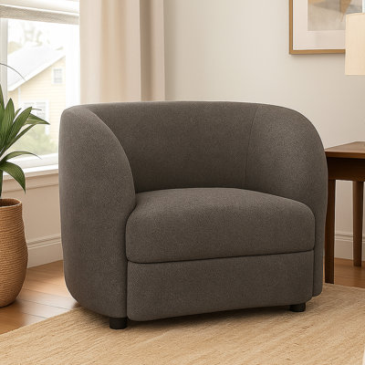 Srey Accent Chair, 37 Inch, Plush Boucle, Curved Kidney Shape